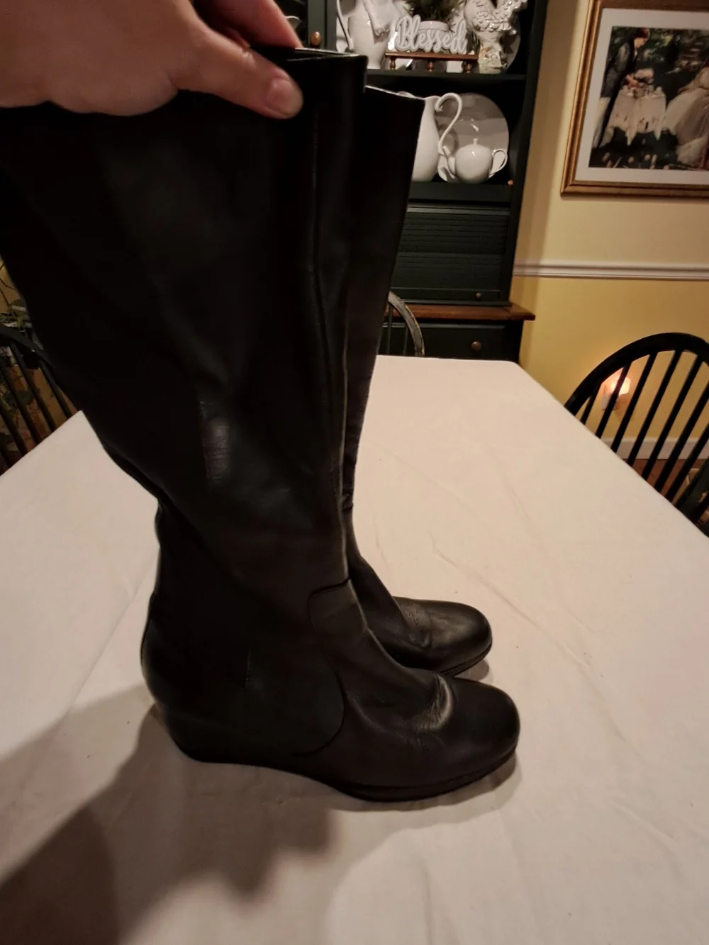 Clarks Women's Black Knee-High Wedge Boots Size 8M‎